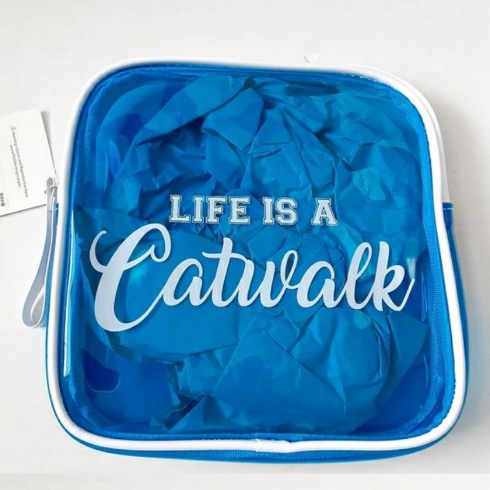 EXPRESSIONS Blue Clear Accessory Bag "Life Is A Catwalk"